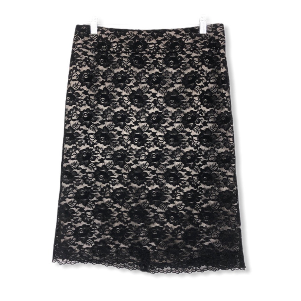 Banana Republic Pencil Skirt Black Nude Lace 12
